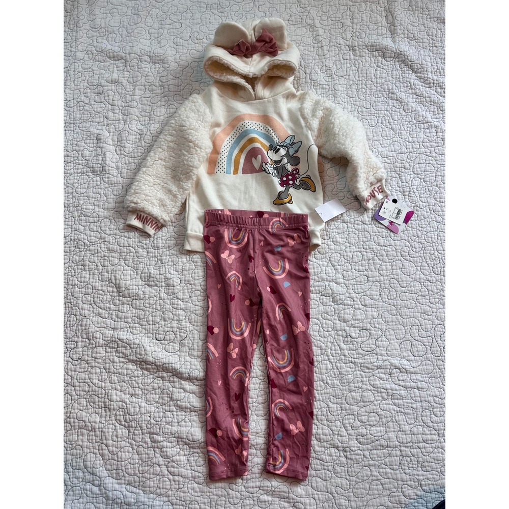 Disney Minnie Mouse Girls 3T Sherpa Hoodie and Leggings 2 Piece Set